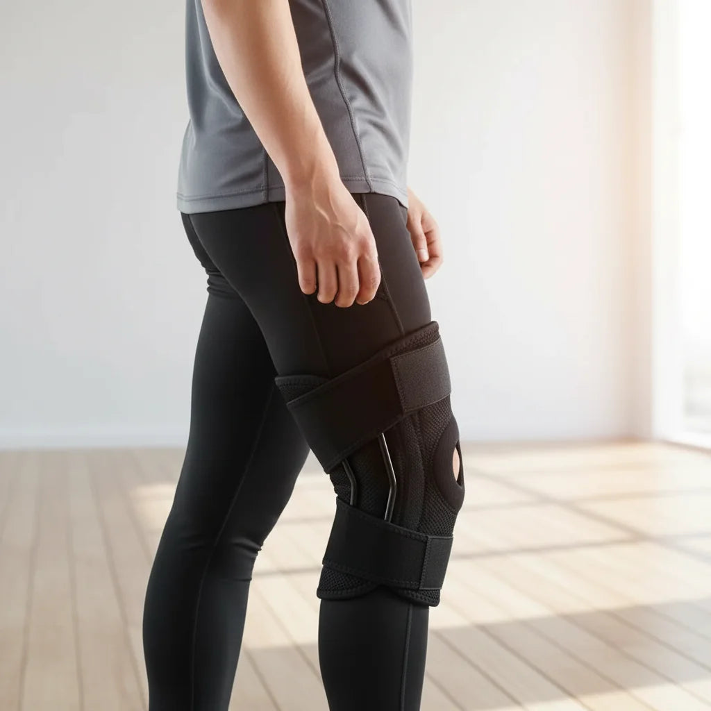 Genouillère LigaStab™ portée lors d'une activité sportive, maintien lateral genou