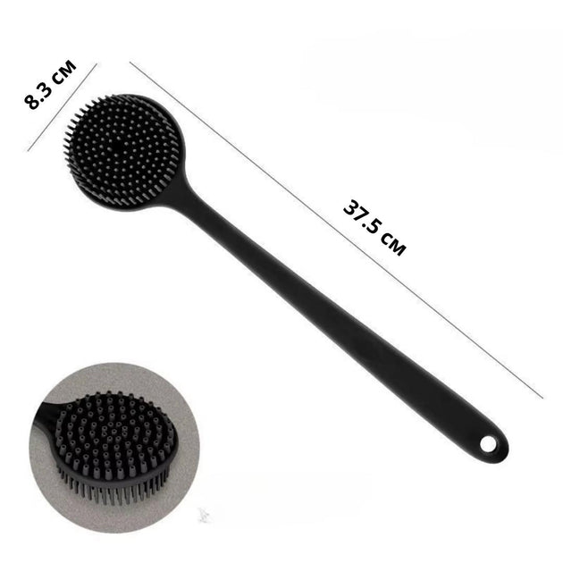 Schéma de la brosse pour le dos en silicone avec ses dimensions : 37.5 cm de long pour une portée optimale.