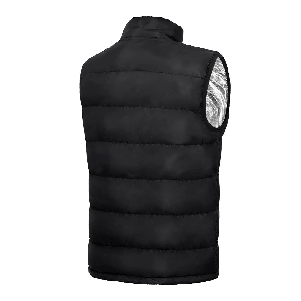 Vue arrière du gilet chauffant ThermoShield™, montrant son design fin et discret, idéal pour être porté sous une veste.