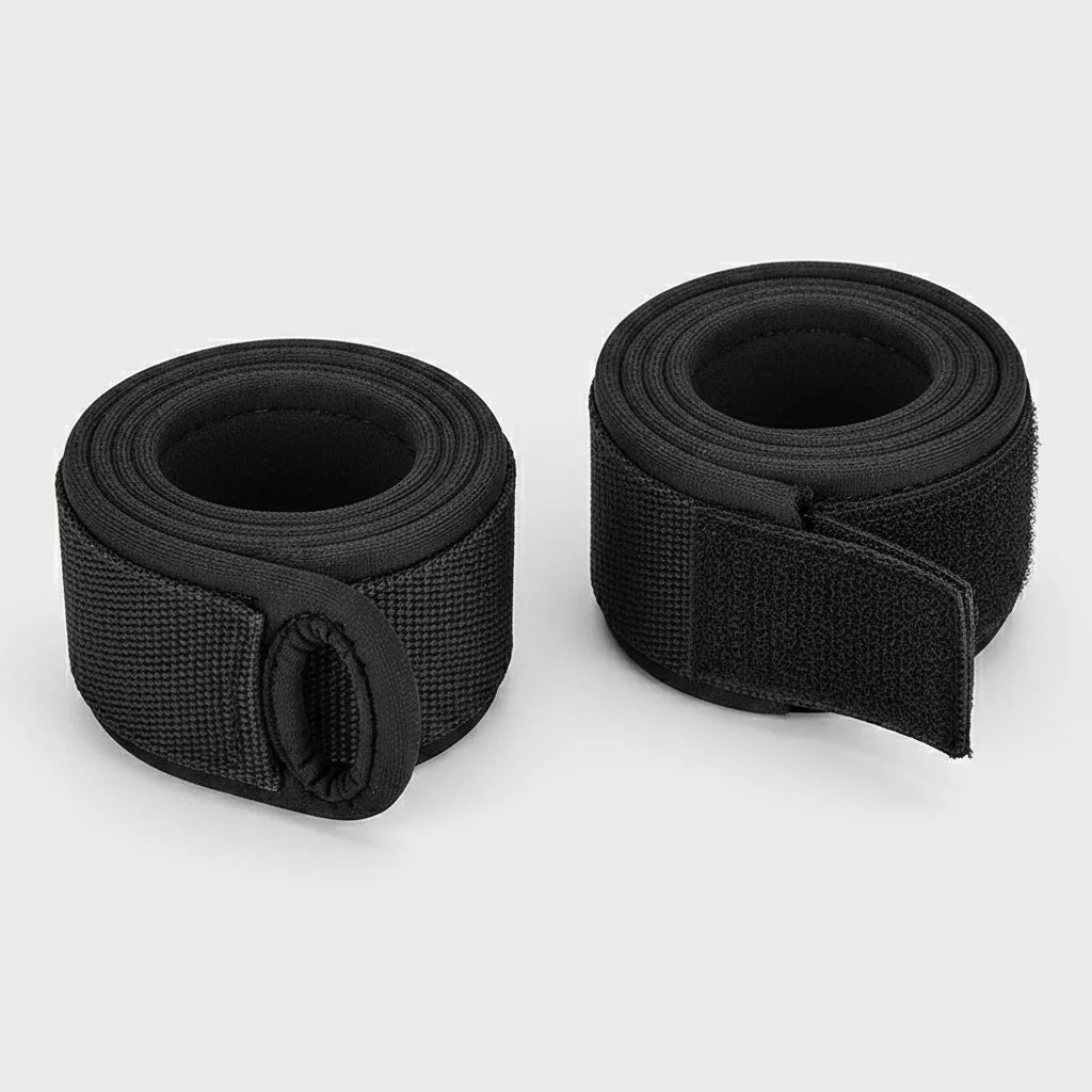 Détail boucle pouce et velcro des bandes de poignet musculation LiftGrip™