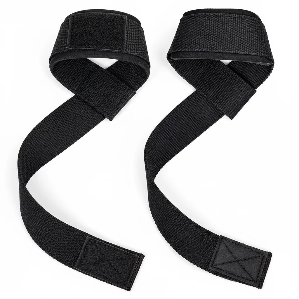 Bandes de poignet musculation LiftGrip™ — paire de sangles haute résistance fond blanc