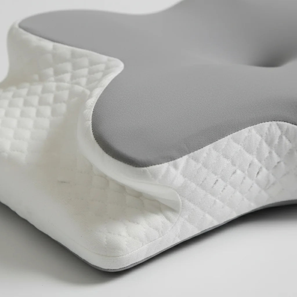 Détail mousse mémoire forme oreiller ergonomique cervical | Ergosia