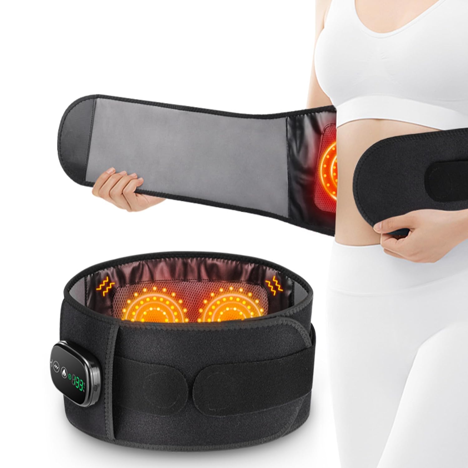 Ceinture Lombaire Chauffante & Massante avec Renforts Acier - LumbarTech™