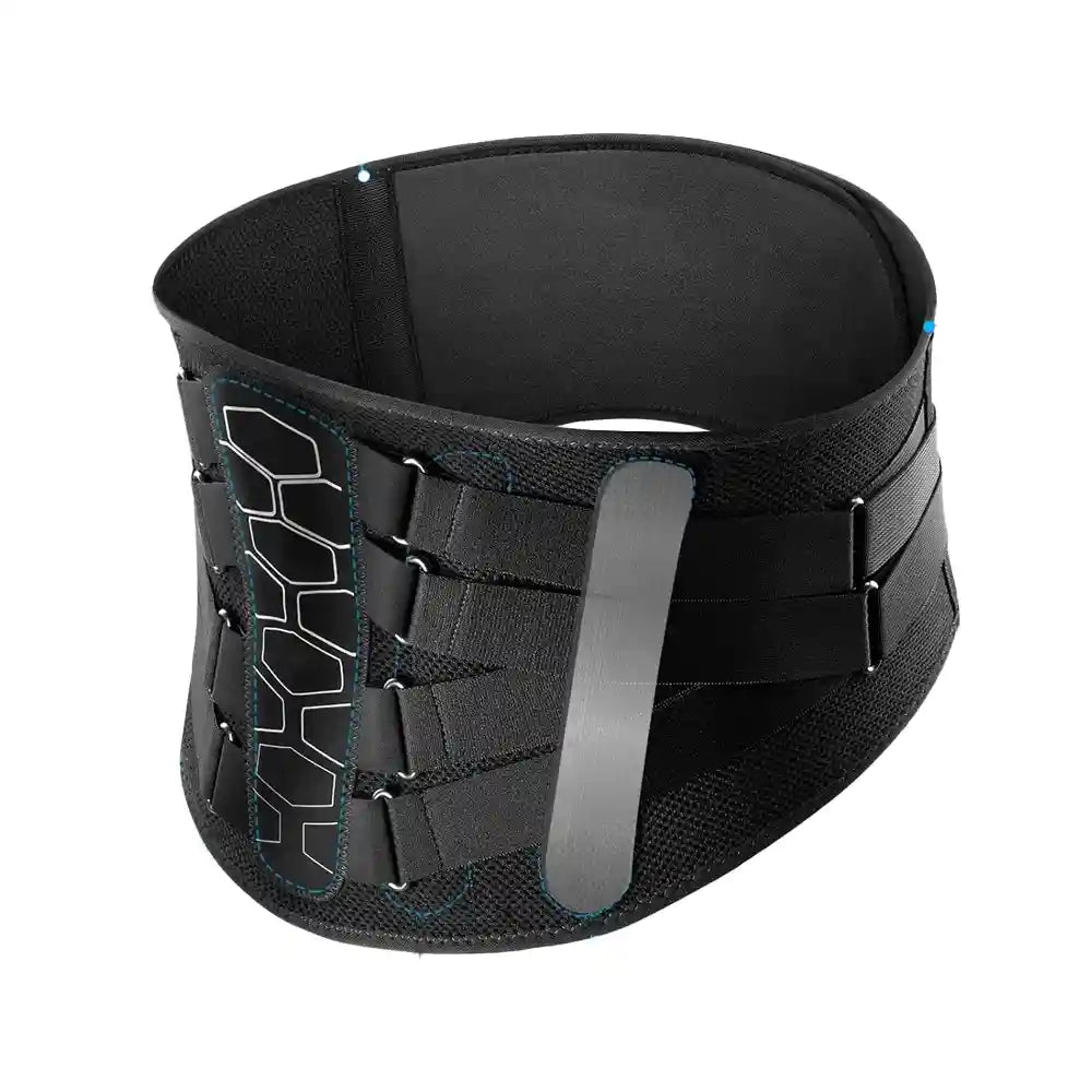 Ceinture de soutien lombaire SpineLock™ noire avec son système de compression par poulie et son panneau dorsal biomécanique.