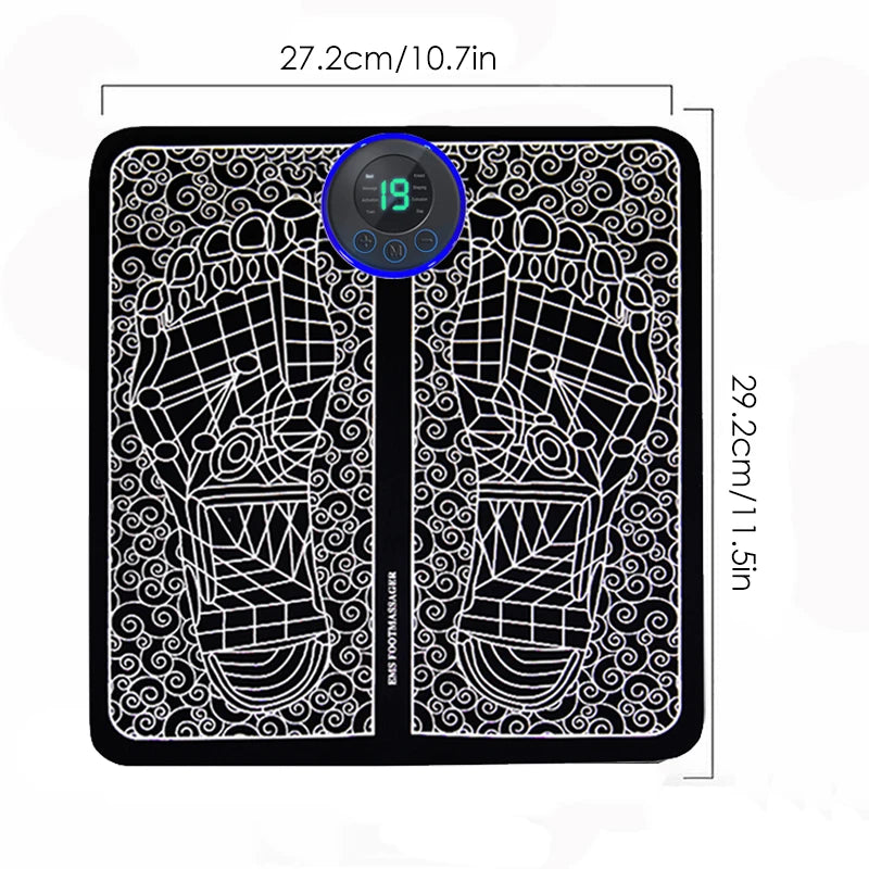 Schéma des dimensions du tapis de stimulation NeuroFlow™, illustrant son design compact et facile à ranger.