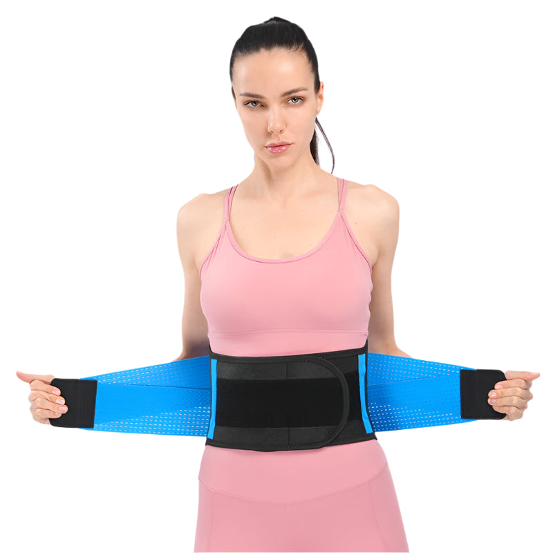 Vue de face de la ceinture lombaire ErgoStrap avec la double sangle permettant d'ajuster le niveau de compression.