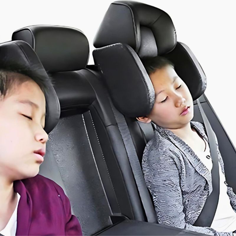 Coussin mémoire de forme pour la tête en voiture, confort cervical, réglable et sécurisé.