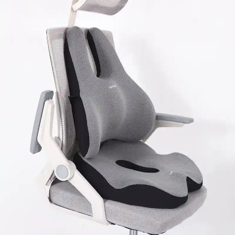 Coussin de dos ergonomique fixé sur chaise avec support lombaire intégré