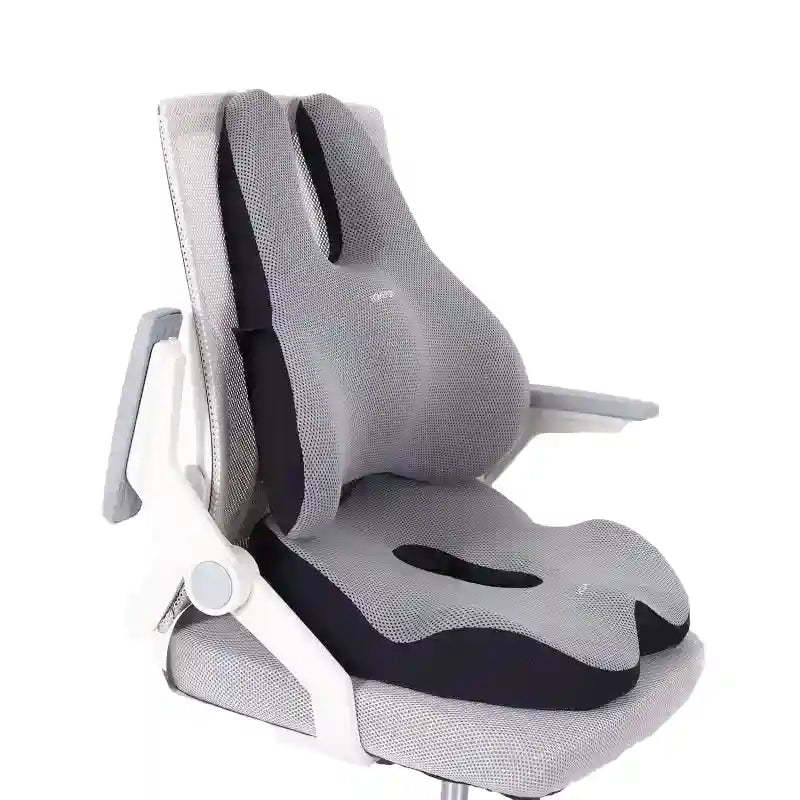 Coussin de dos ergonomique fixé sur chaise avec support lombaire intégré