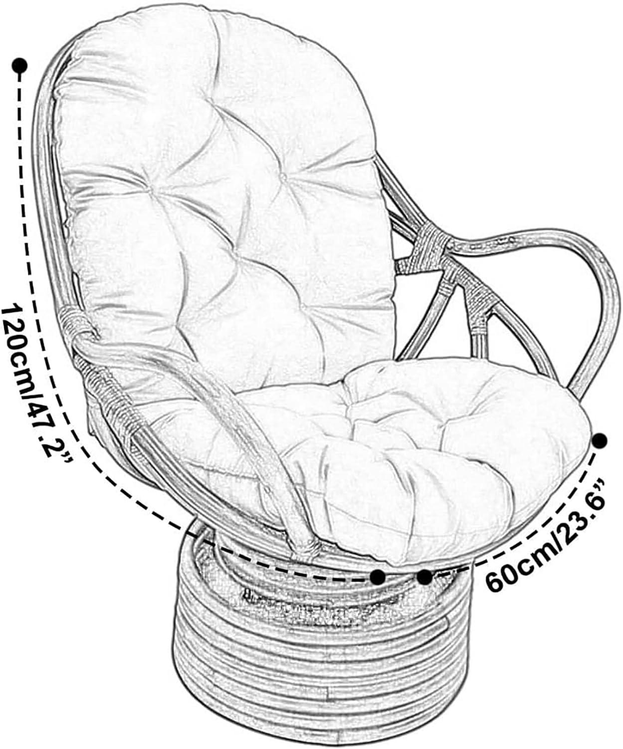 Schéma technique du coussin OutdoorZen™ montrant ses dimensions, garantissant un ajustement précis pour la plupart des fauteuils en osier et rotin.