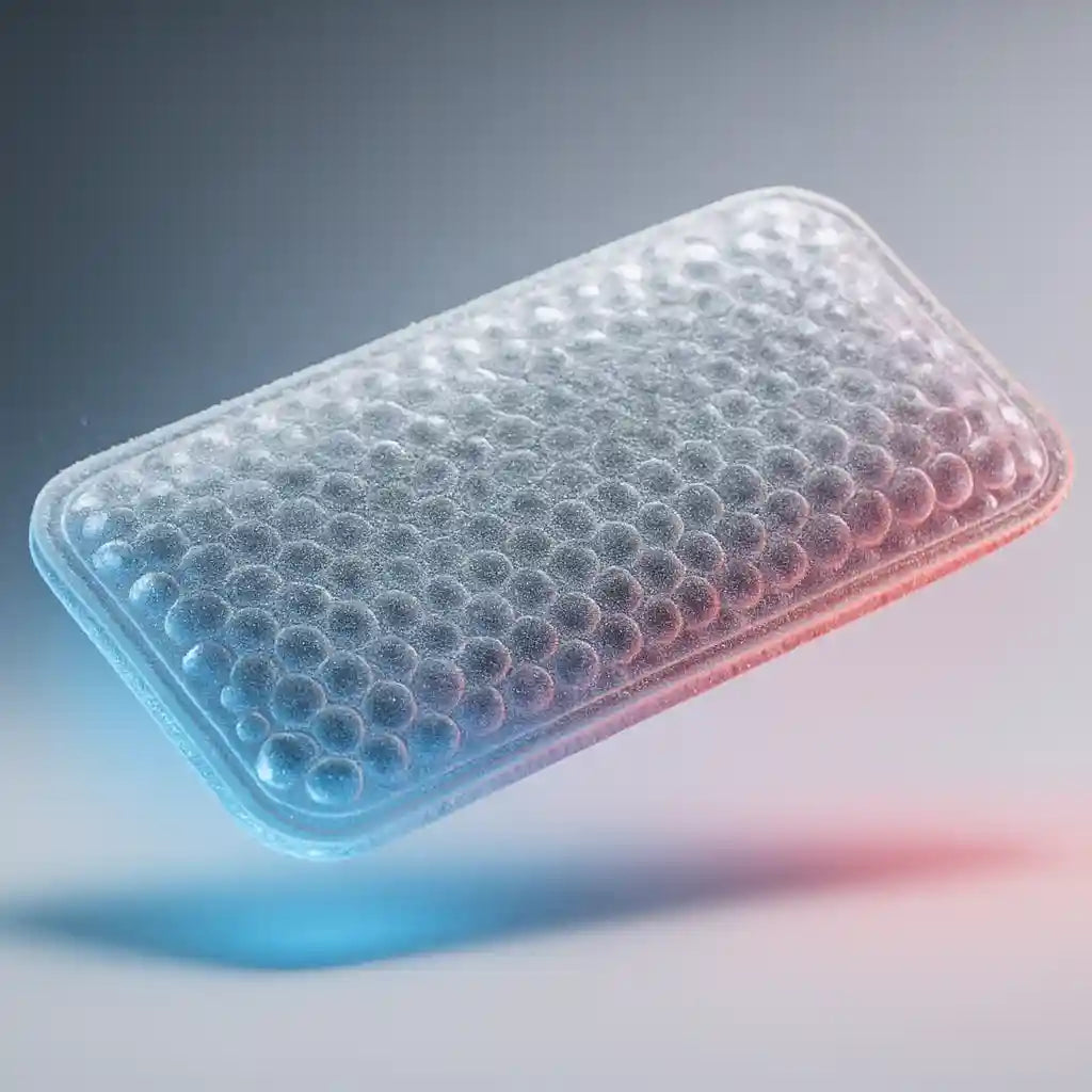 Pack de gel thérapeutique CryoPelvis illustrant sa double action : thérapie par le froid (bleu) pour l'inflammation et par le chaud (rouge) pour la relaxation musculaire.