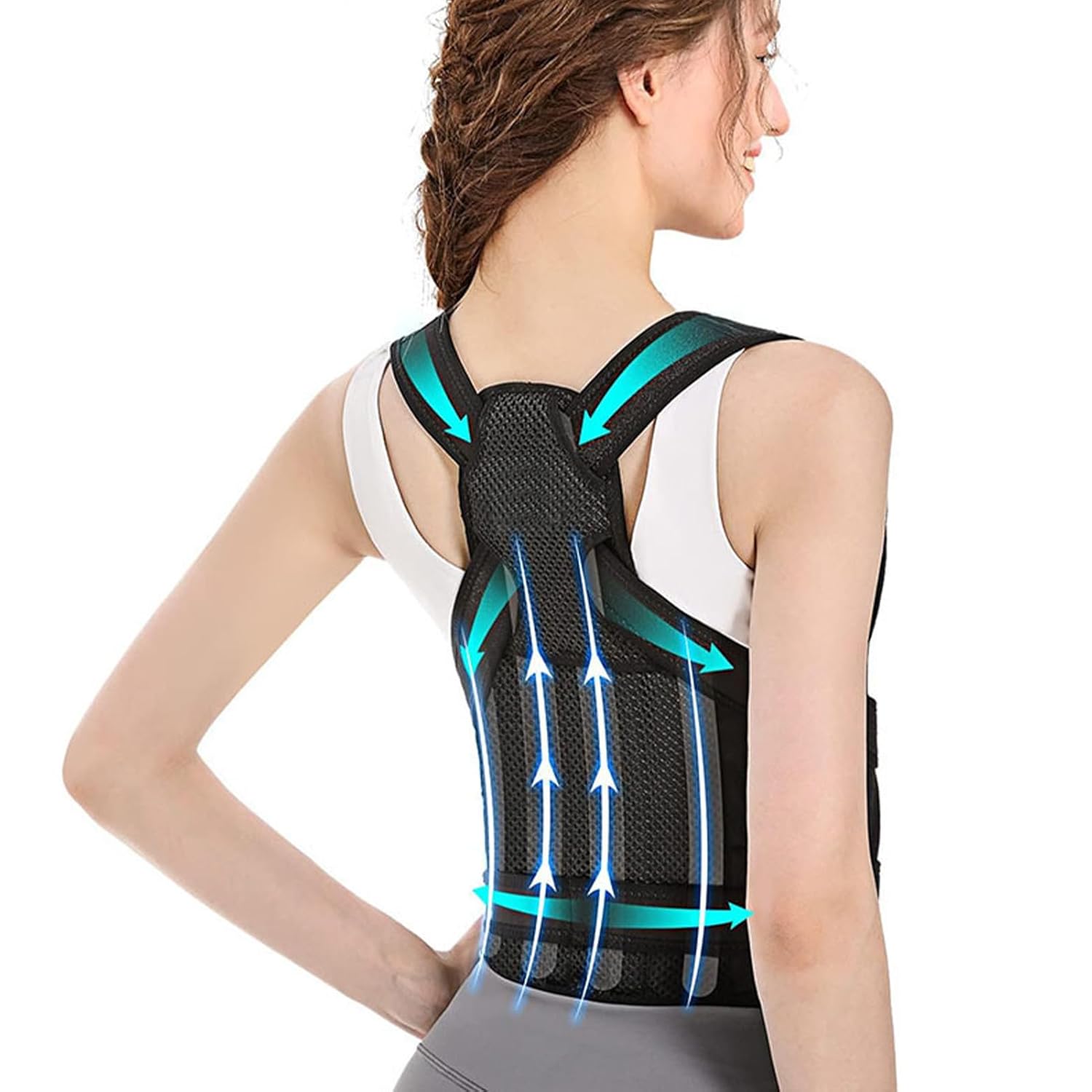 Correcteur de posture expert AlignPro Max™ montrant sa structure de soutien intégral pour le dos et les épaules.