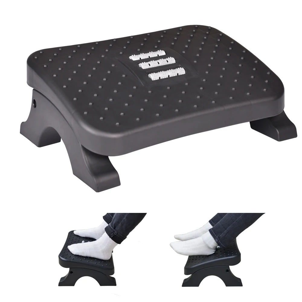 Le repose-pieds ergonomique ErgoStance™ avec sa surface massante et ses positions réglables pour un confort optimal.