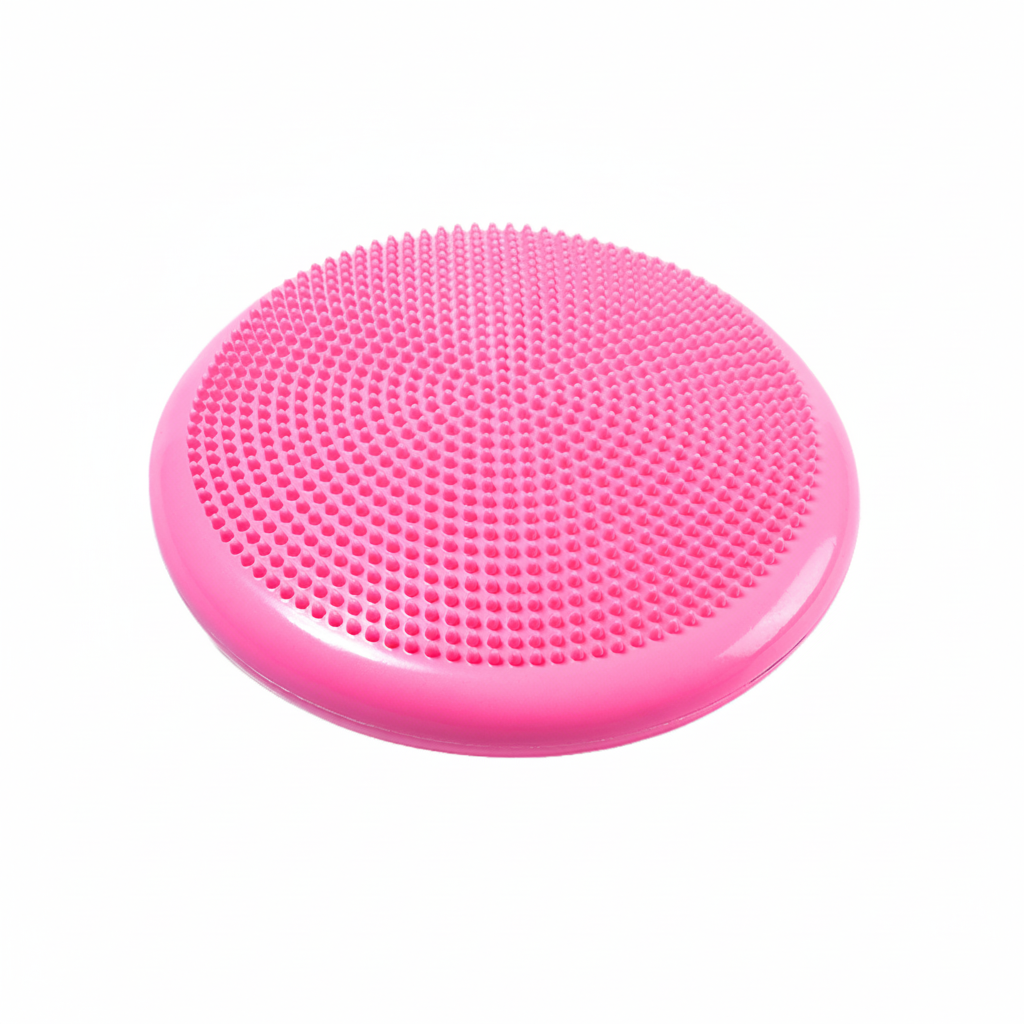 Coussin d'équilibre gonflable rose 34 cm sur fond blanc