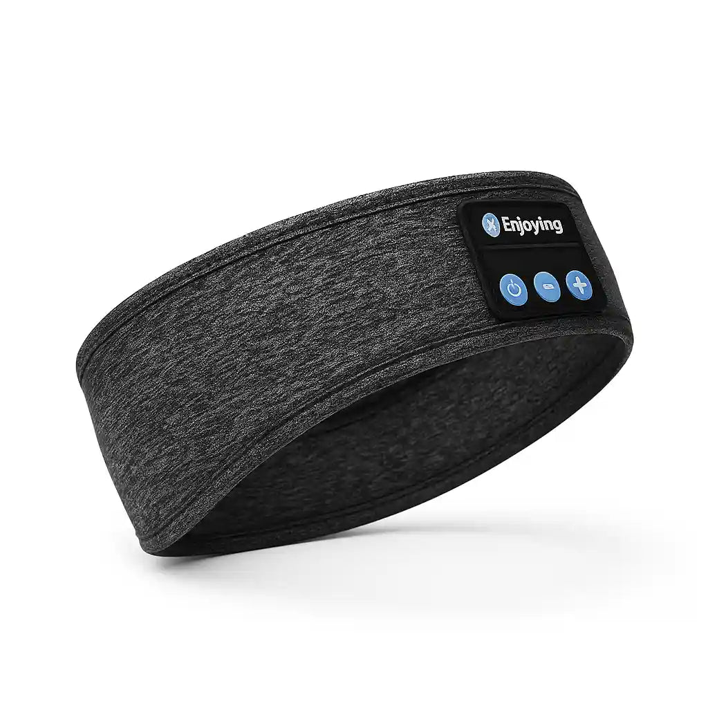 Bandeau de sommeil Bluetooth SleepBand™ gris, avec panneau de contrôle intégré, conçu pour un confort optimal en dormant.