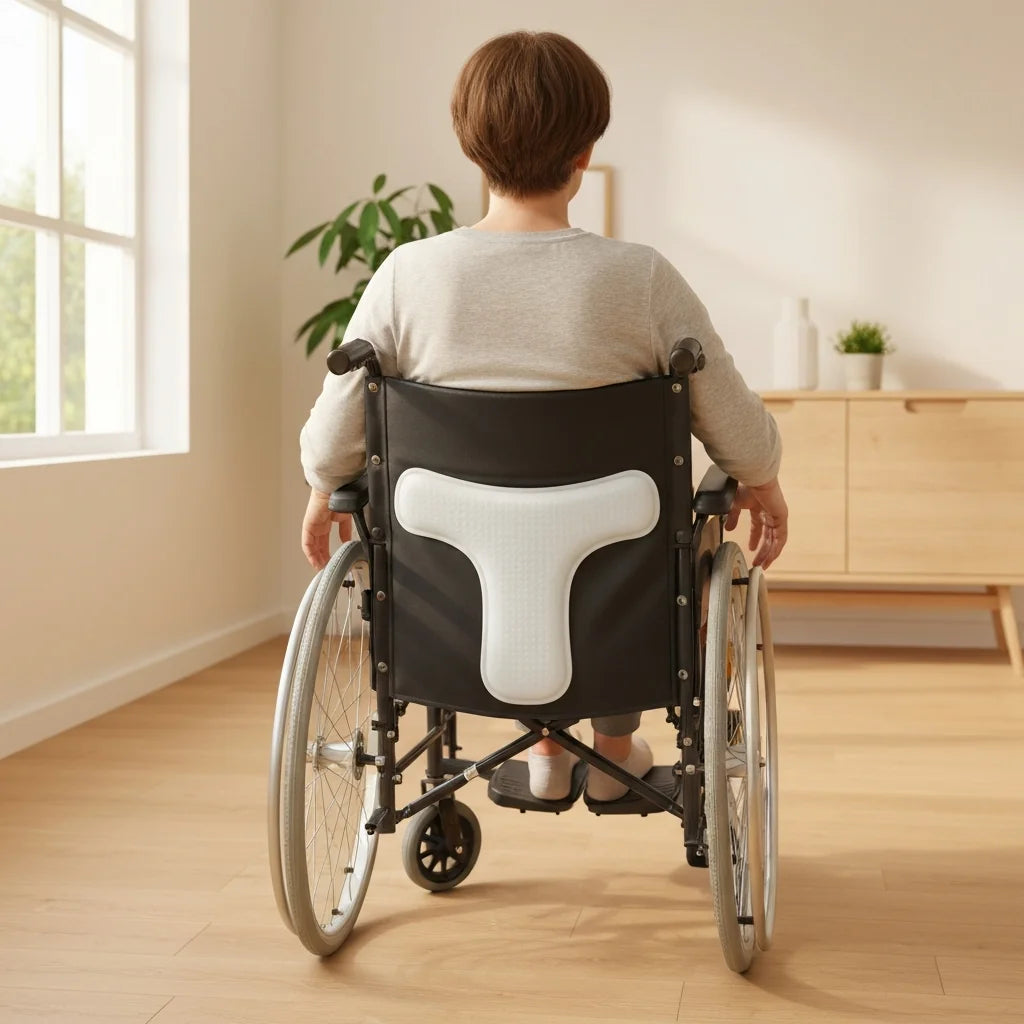 Coussin anti-escarres en gel sur fauteuil roulant en utilisation | Ergosia