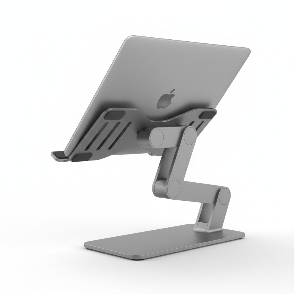 Support laptop ergonomique DeskRise aluminium réglable angle 3/4