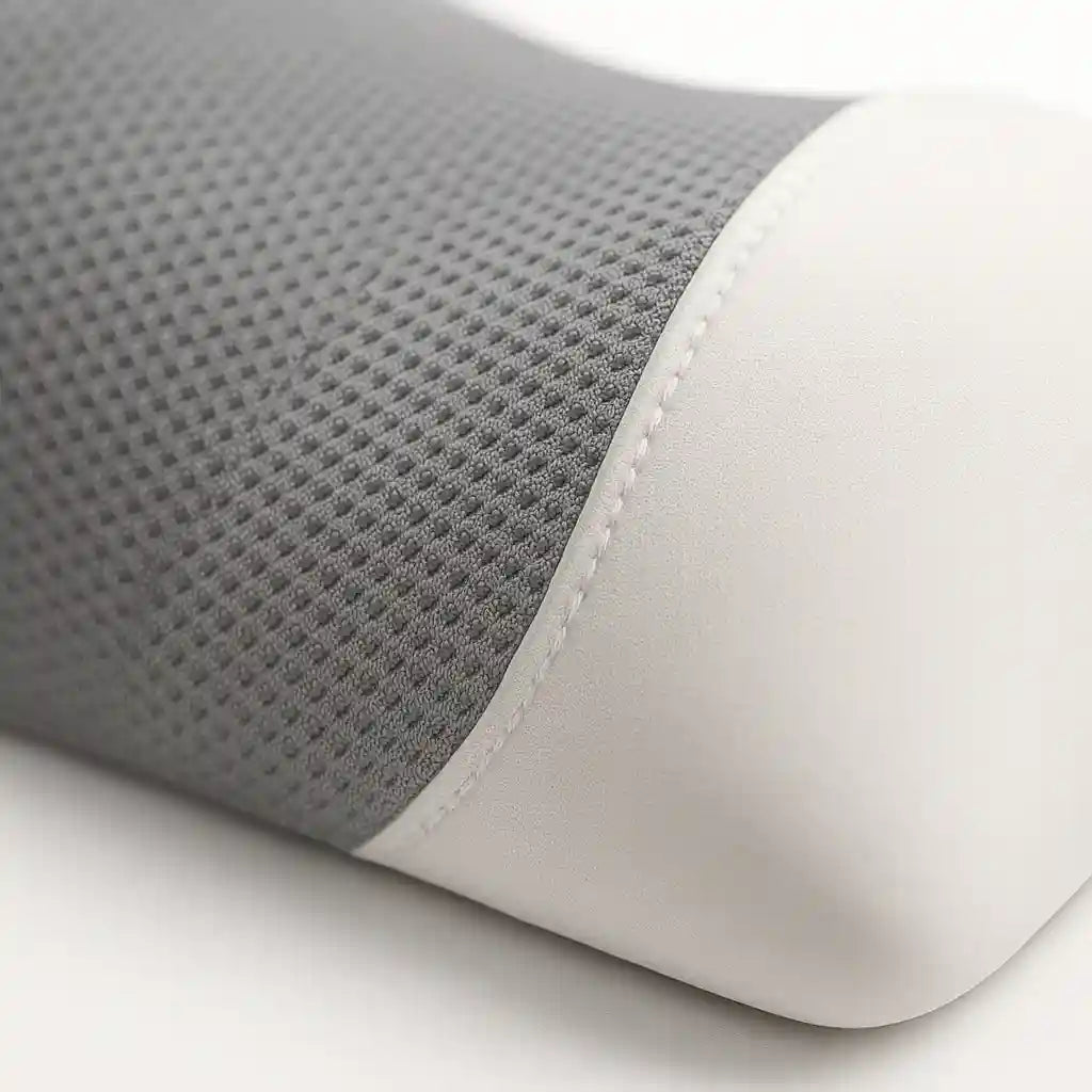Gros plan sur la texture du tissu respirant du coussin lombaire orthopédique
