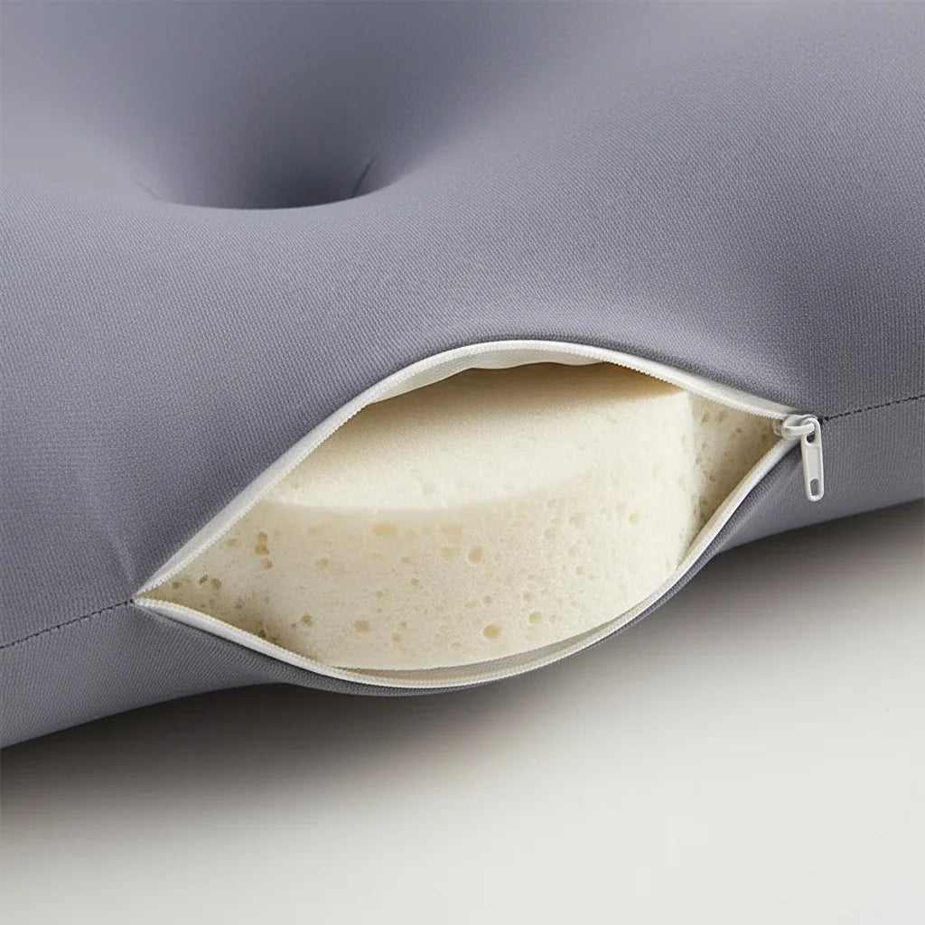 Détail mousse à mémoire de forme oreiller cervical contour | Ergosia