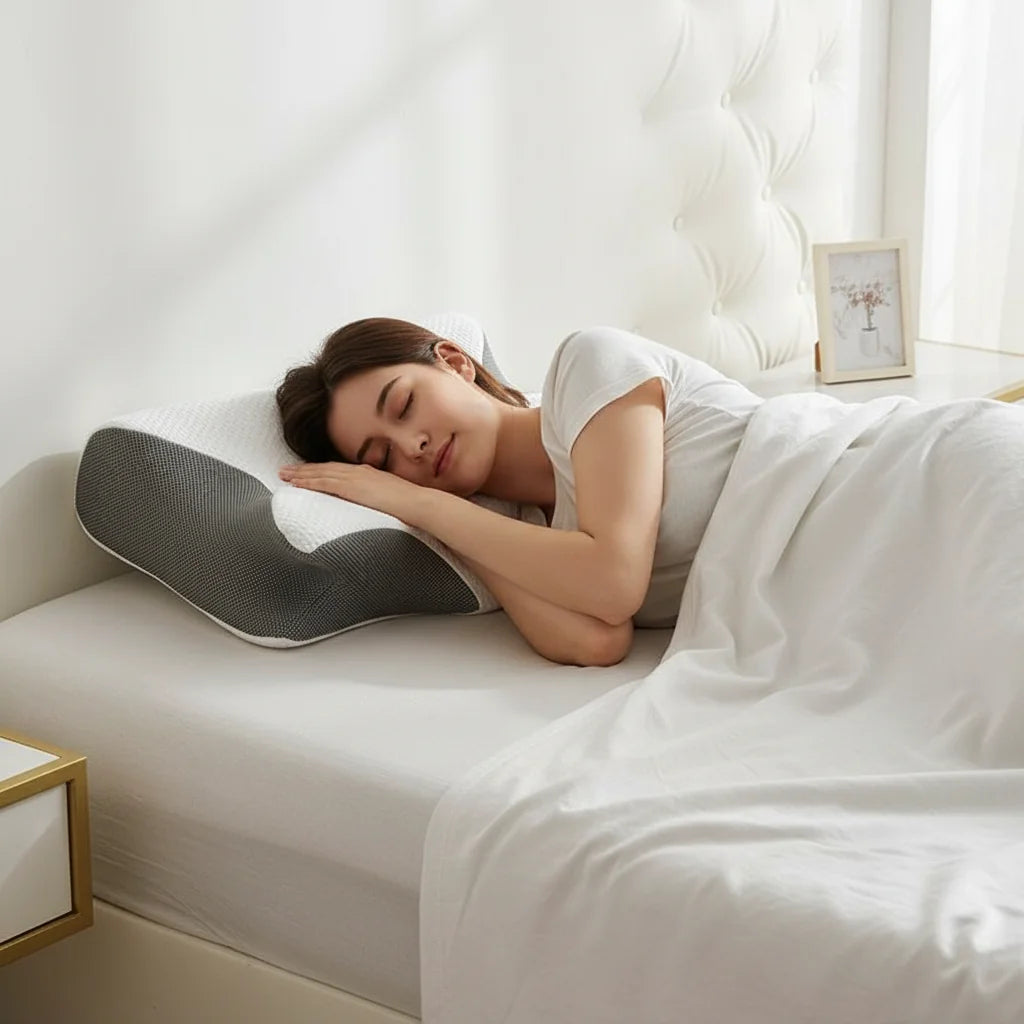 Oreiller mémoire de forme en utilisation sommeil | Ergosia