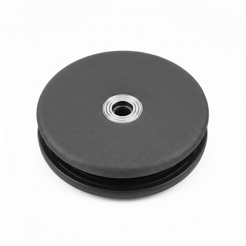 Visuel numérique de dessus d'un disque gris et noir avec anneau métallique central