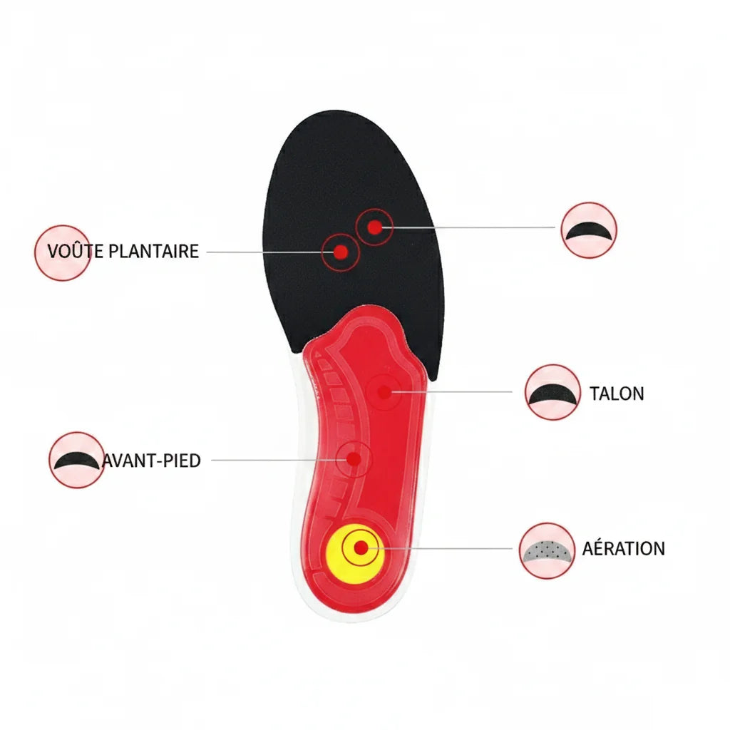 Anatomie semelle ergonomique PlantaFlex — zones de soutien plantaire | Ergosia