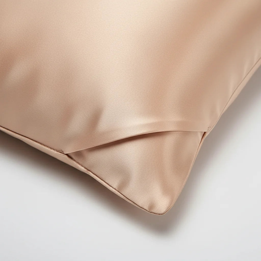 Détail texture soie naturelle 19 momme taie oreiller | Ergosia