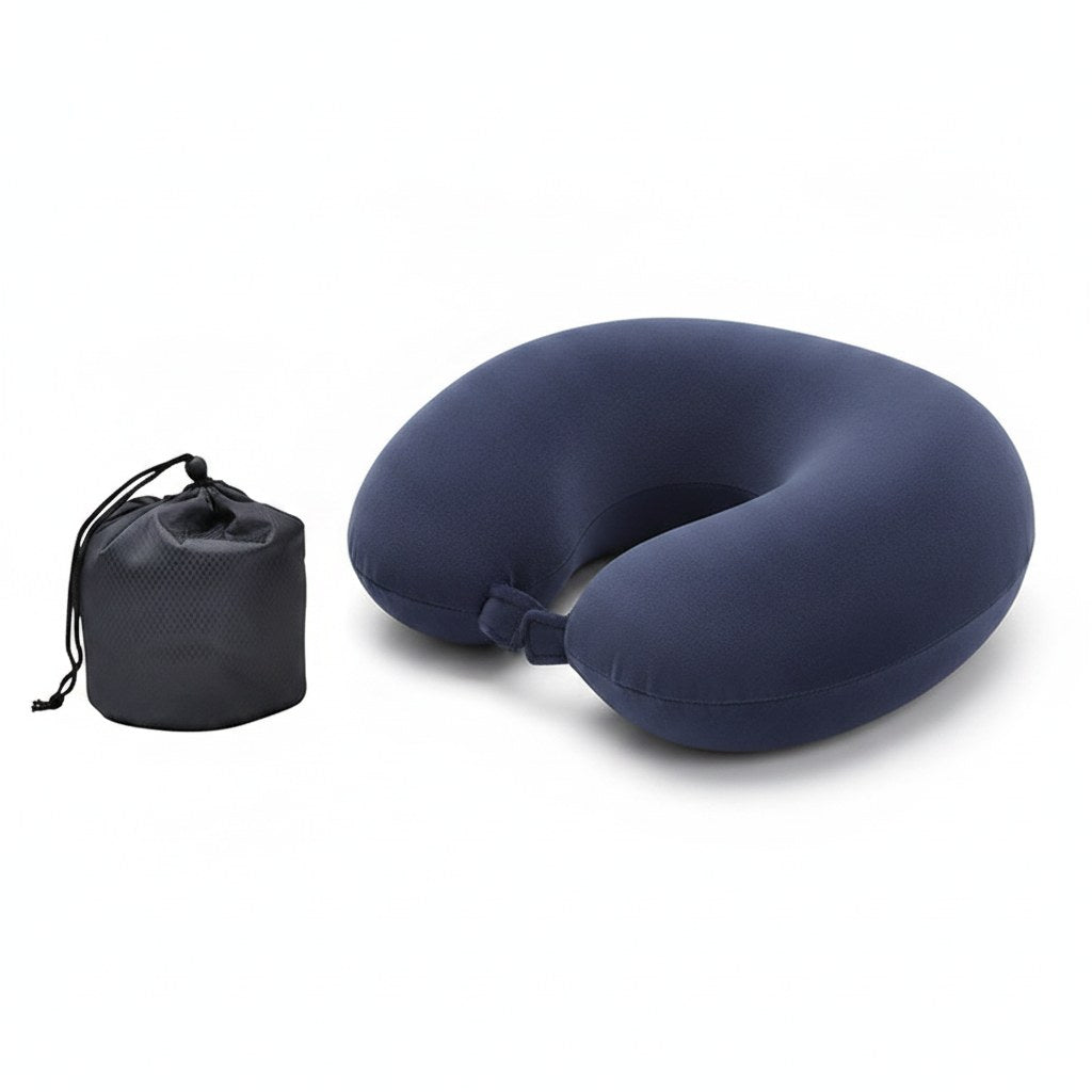 Coussin de voyage cervical à mémoire de forme bleu en U | Ergosia