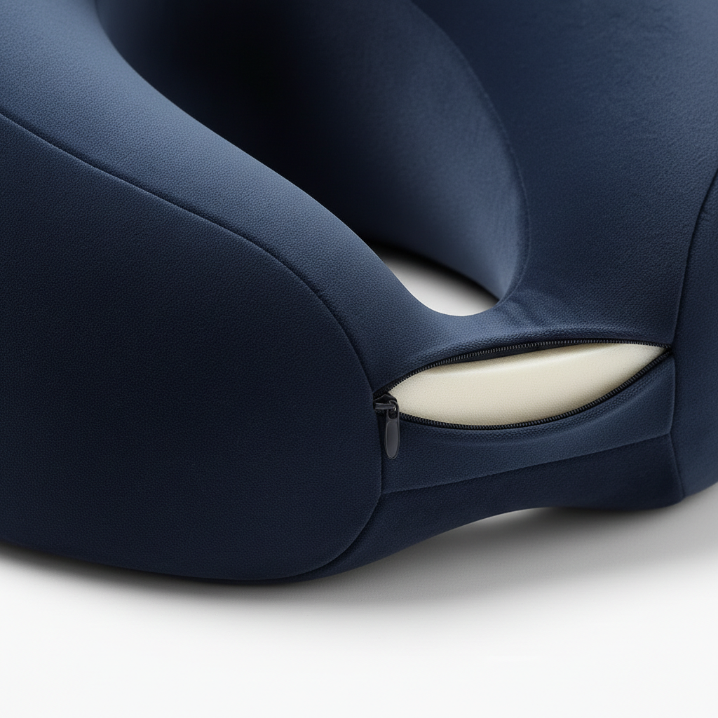 VitroComfort détail mousse mémoire de forme coussin vitrectomie bleu marine